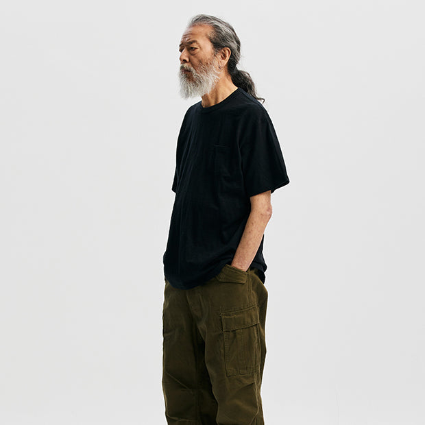 SLUB POCKET HALF T-SHIRT - BLACK