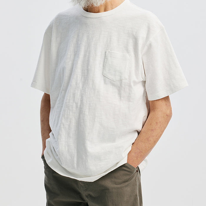 SLUB POCKET HALF T-SHIRT - WHITE