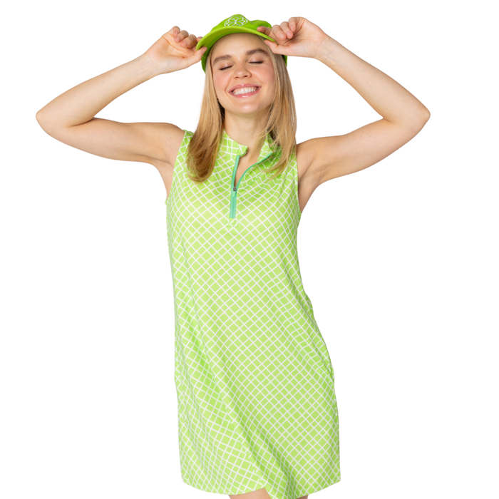 Solar Stretch Green Grid Dress