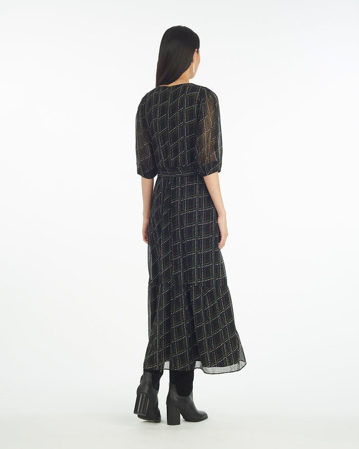 Sophie Tie Waist Midi Dress in Dainty Check