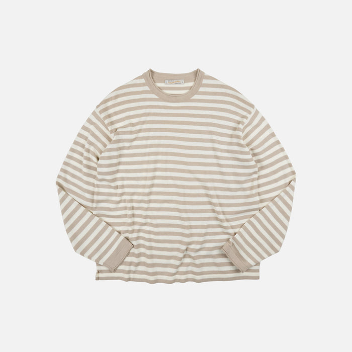 STRIPE KNIT L/S T-SHIRT - BEIGE