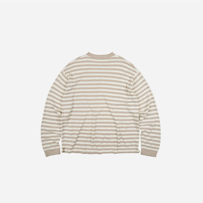 STRIPE KNIT L/S T-SHIRT - BEIGE