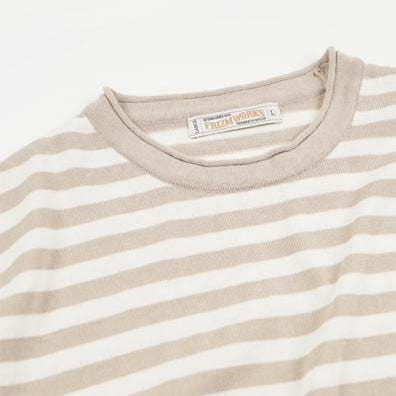 STRIPE KNIT L/S T-SHIRT - BEIGE