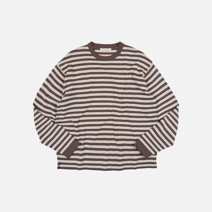 STRIPE KNIT L/S T-SHIRT - BROWN