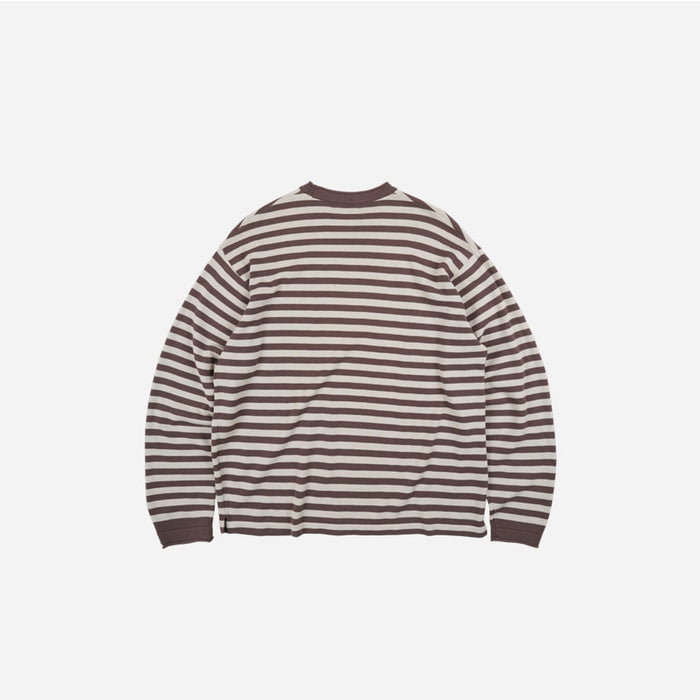 STRIPE KNIT L/S T-SHIRT - BROWN