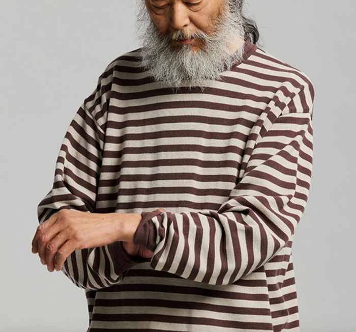 STRIPE KNIT L/S T-SHIRT - BROWN