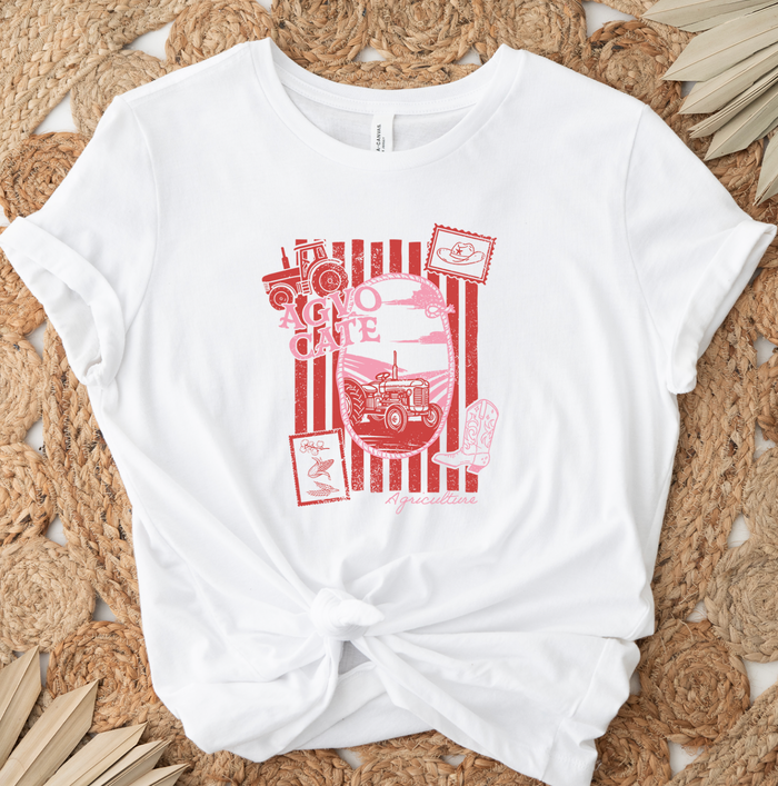 Striped Agriculture Pink and Red- Bella Canvas T-Shirt