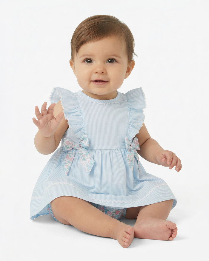 Striped Dress with Diaper Cover in Blue