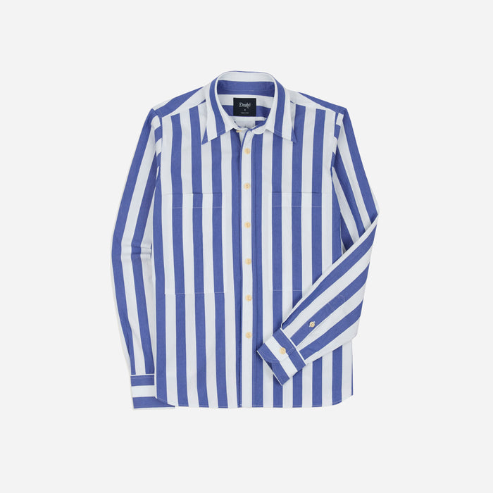 STRIPED RELAXED BLOCK SHIRT -  BLUE & WHITE