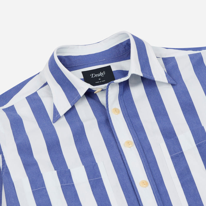 STRIPED RELAXED BLOCK SHIRT -  BLUE & WHITE