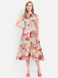 Women’s floral print sleeveless Suku midi dress with flared fit