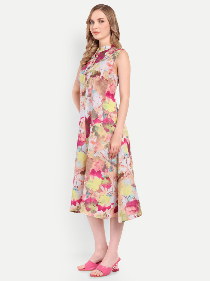 Women’s floral print sleeveless Suku midi dress with flared fit