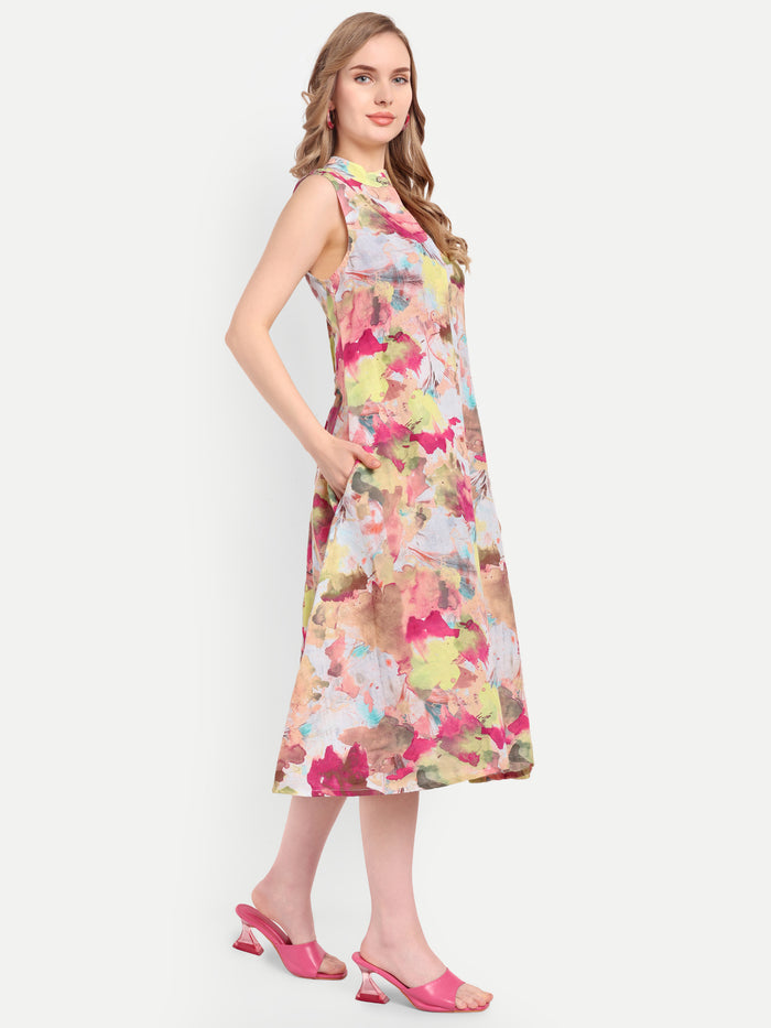 Women’s floral print sleeveless Suku midi dress with flared fit