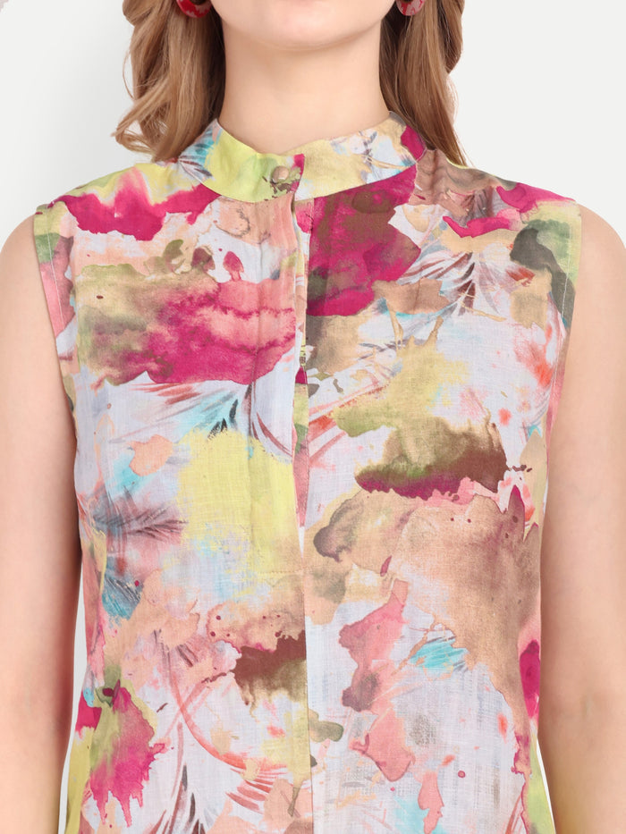 Women’s floral print sleeveless Suku midi dress with flared fit