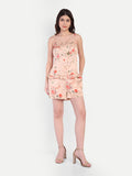 Women’s peach floral Suzi top CB set with sleeveless top and matching shorts