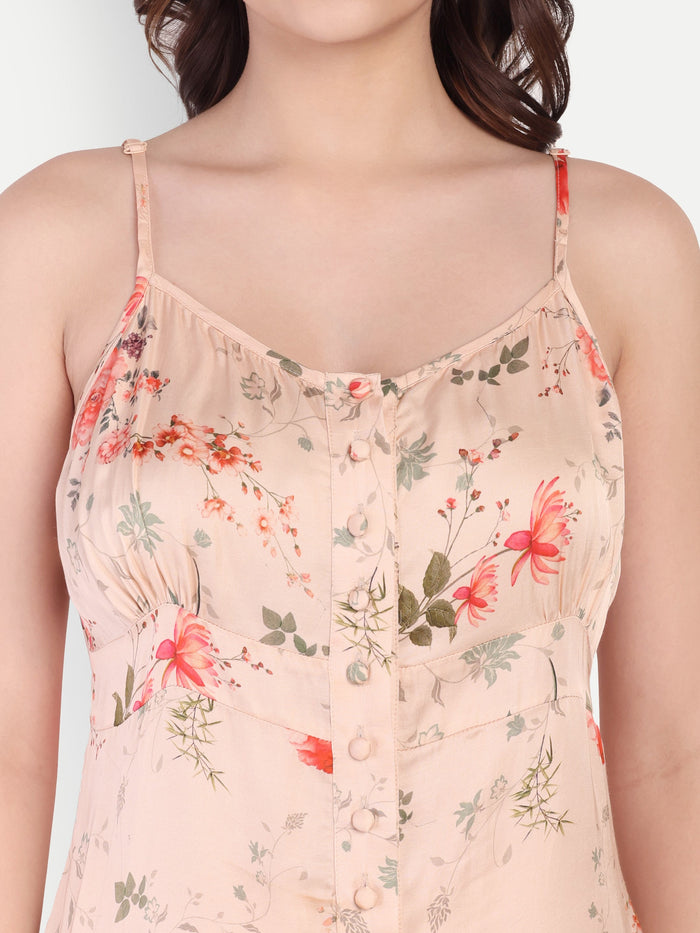 Women’s peach floral Suzi top CB set with sleeveless top and matching shorts