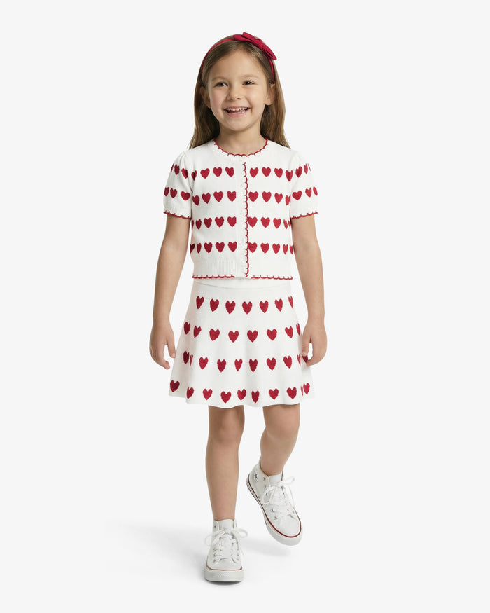 Sweater Knit Skirt Set with Headband in Heart Print