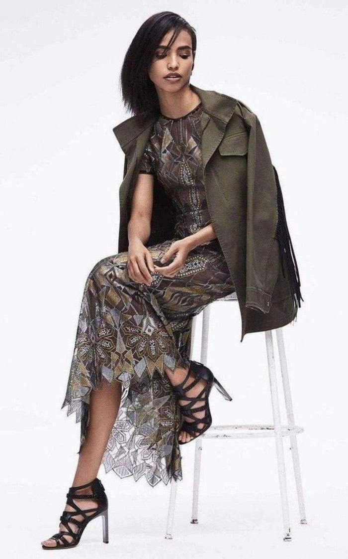 BCBGMAXAZRIA Taliah Metallic Geometric Lace Gown - Runway Catalog