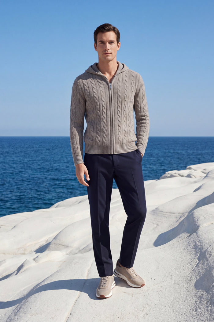 Talieri Hooded Cable Knit Grey