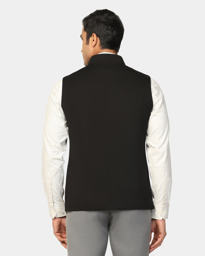 TechPro Bandhgala Formal Black Solid Waistcoat - Travalo