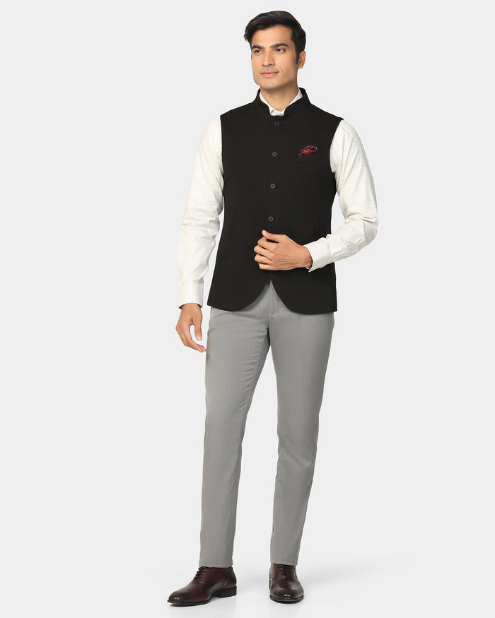 TechPro Bandhgala Formal Black Solid Waistcoat - Travalo