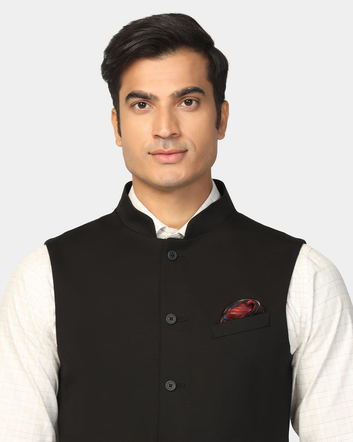 TechPro Bandhgala Formal Black Solid Waistcoat - Travalo