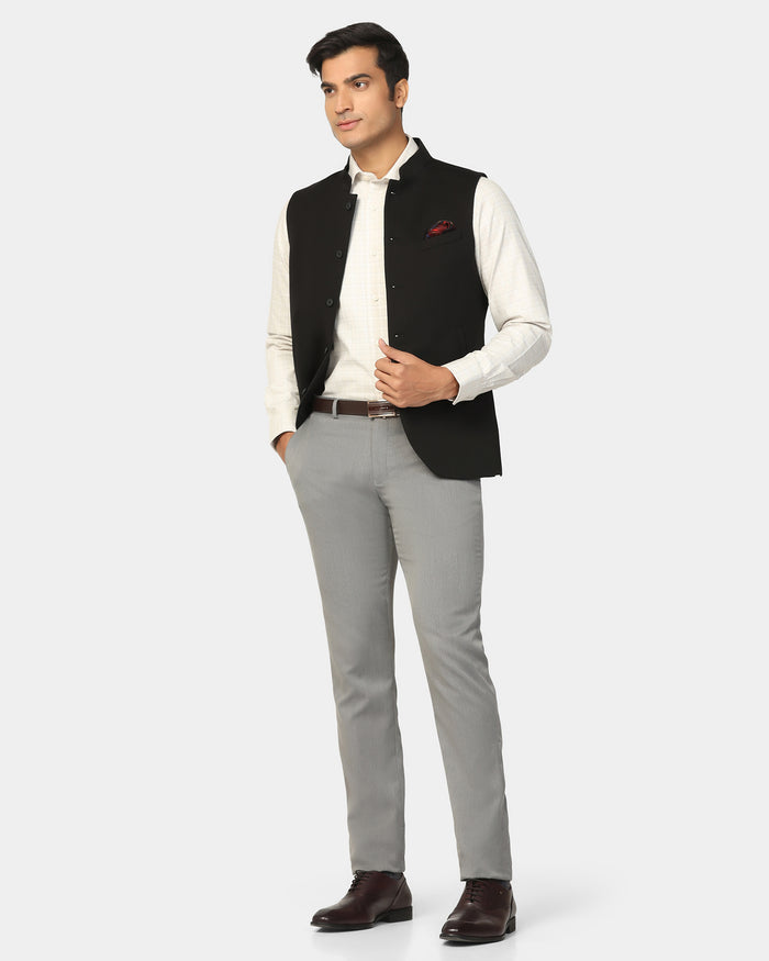 TechPro Bandhgala Formal Black Solid Waistcoat - Travalo