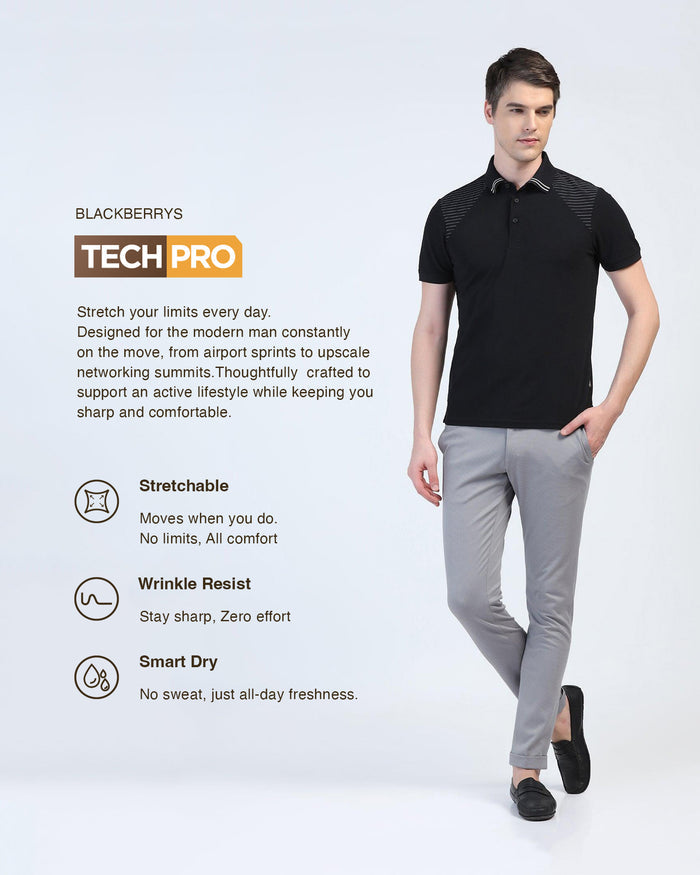 TechPro Polo Black Printed T-Shirt - Ruby