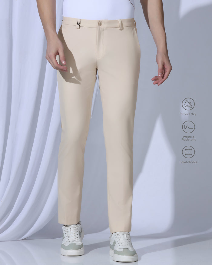 TechPro Slim Fit B-91 Formal Beige Solid Trouser - Ashley