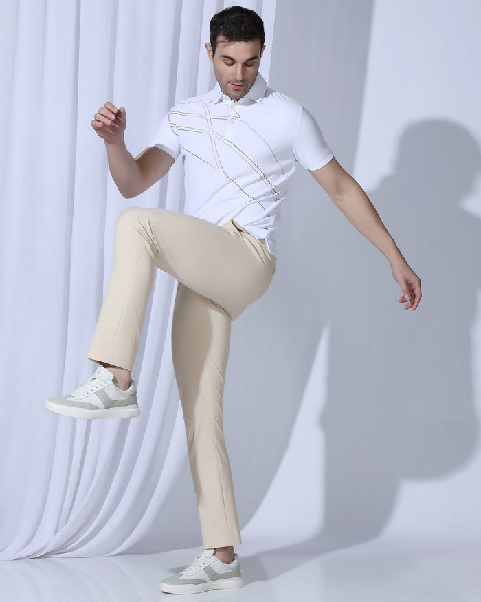 TechPro Slim Fit B-91 Formal Beige Solid Trouser - Ashley