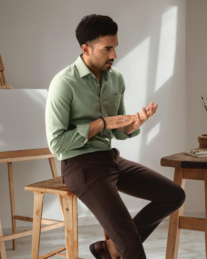Temp Tech Formal Olive Textured Shirt - Soy