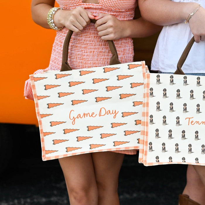 Tennessee Game Day Pennant Tote - Orange Gingham Canvas Bag