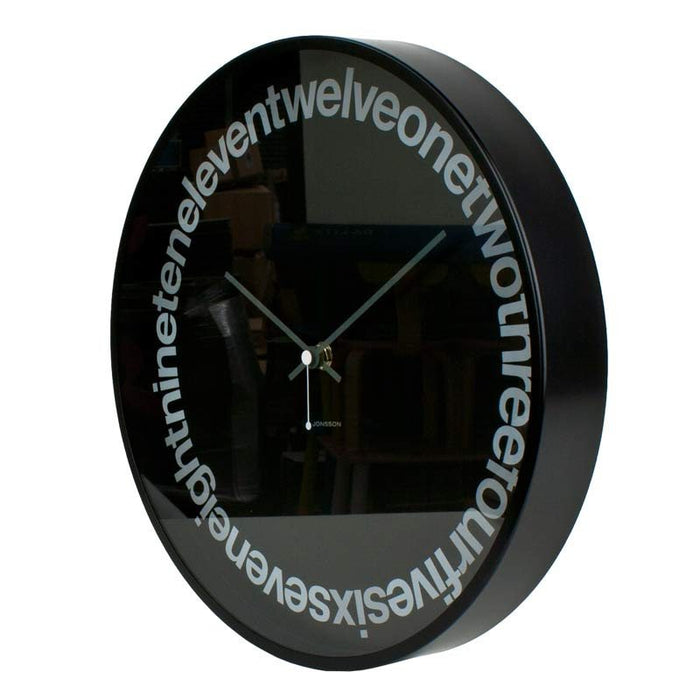 Jonsson Text Wall Clock - Black (30cm) | Koop.co.nz