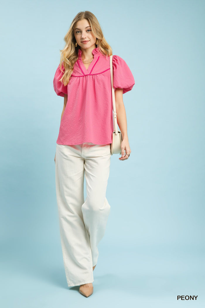 Textured Puff Sleeve Blouse