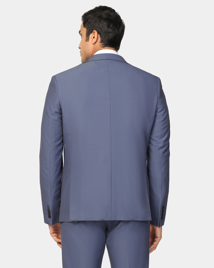 Three Piece Blue Textured Formal Suit - Ronnie