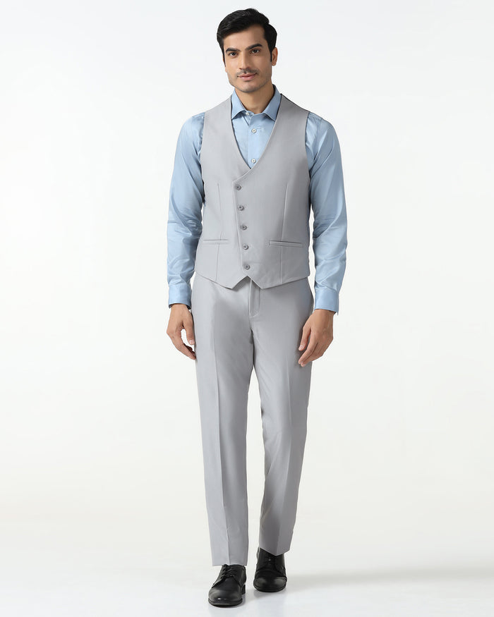 Three Piece Grey Textured Formal Suit - Kennie