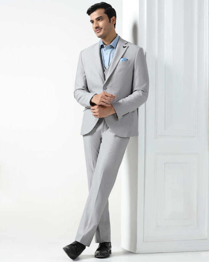 Three Piece Grey Textured Formal Suit - Kennie