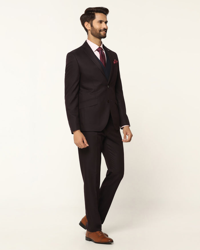 Three Piece Wine Textured Formal Suit - Rayner