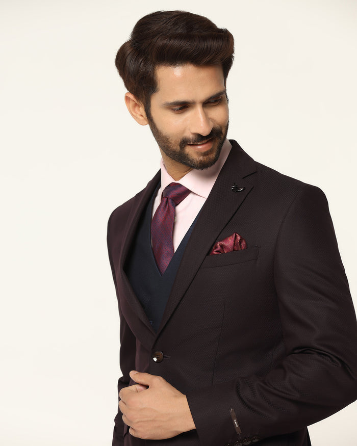 Three Piece Wine Textured Formal Suit - Rayner