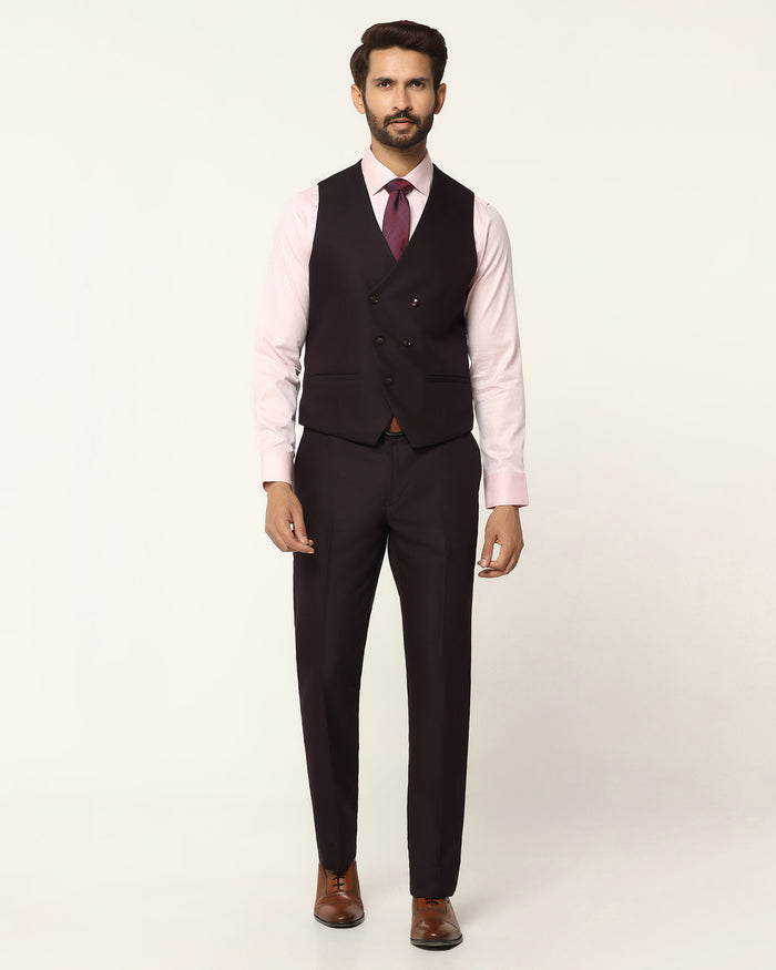 Three Piece Wine Textured Formal Suit - Rayner