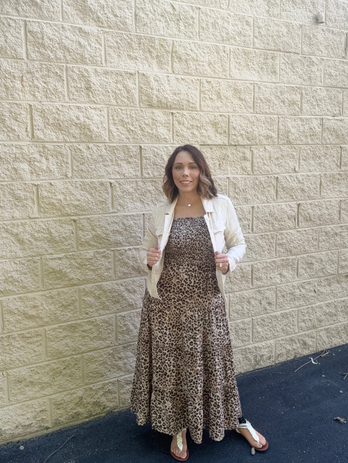 Tiered Leopard Smocked Maxi Dress