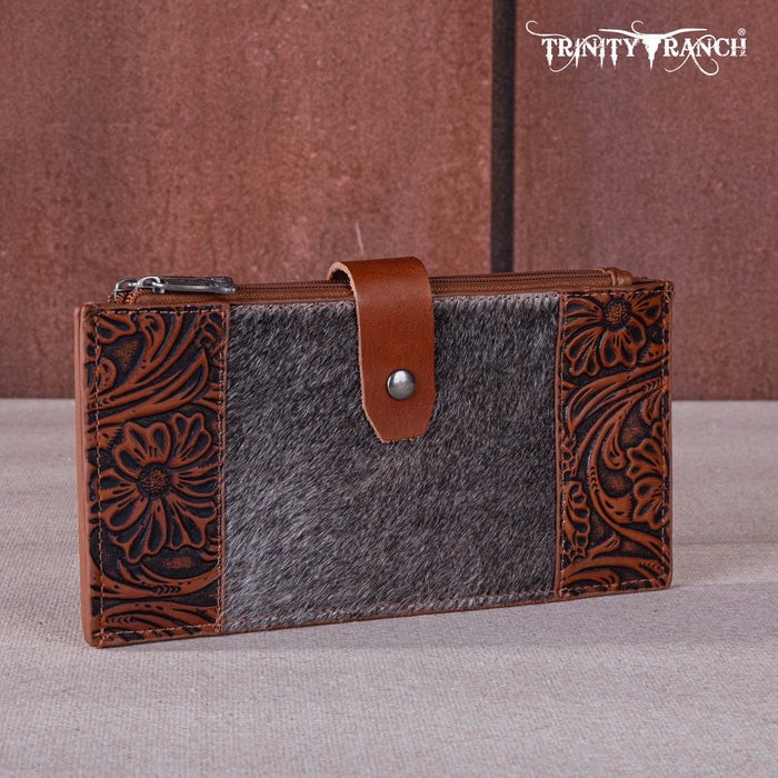Trinity Ranch Genuine Hair-On Cowhide Tooled Bi-Fold Wallet/Card Organizer