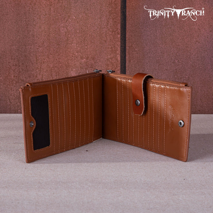 Trinity Ranch Genuine Hair-On Cowhide Tooled Bi-Fold Wallet/Card Organizer