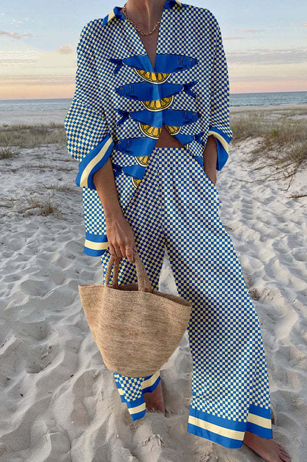 Trivela™ | Linen Set with Sardines and Lemon Print.