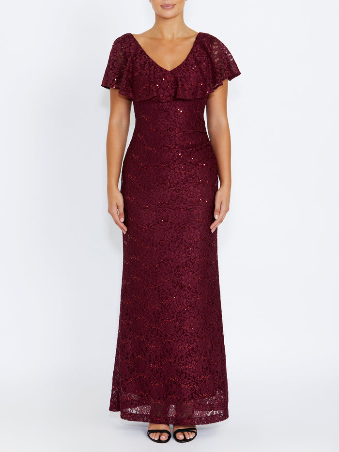 Trudy Malbec Sequin Lace Gown