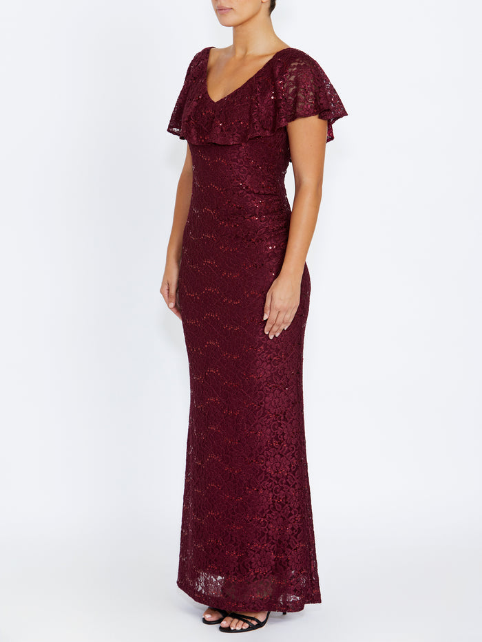 Trudy Malbec Sequin Lace Gown