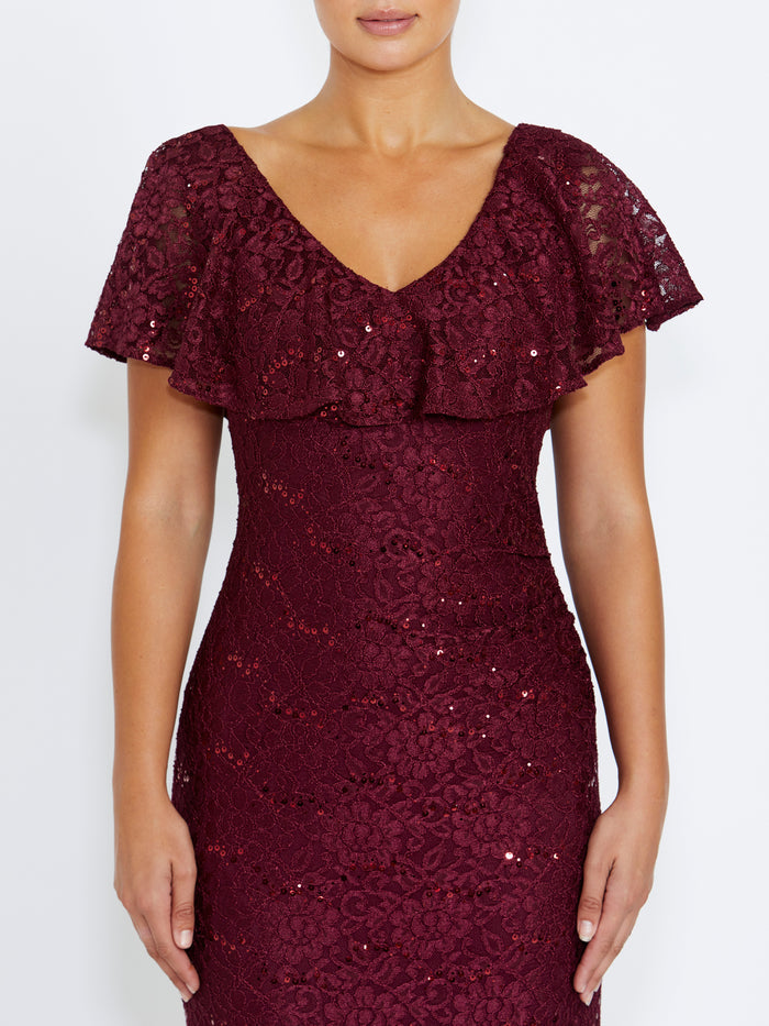 Trudy Malbec Sequin Lace Gown