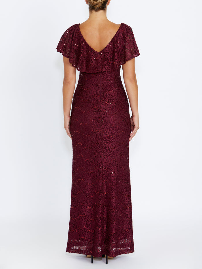 Trudy Malbec Sequin Lace Gown