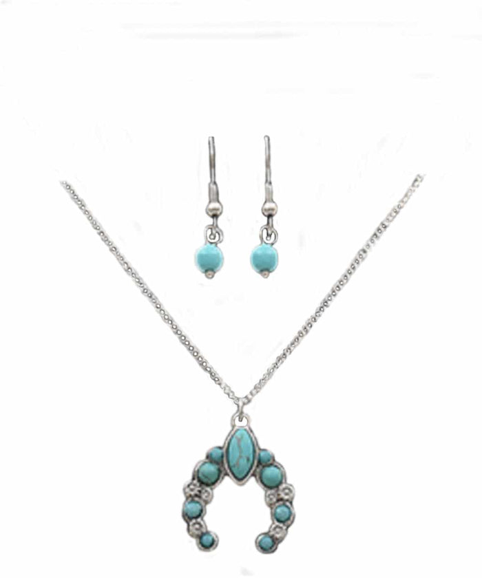 Turquoise Squash Blossom Necklace And Earring Set