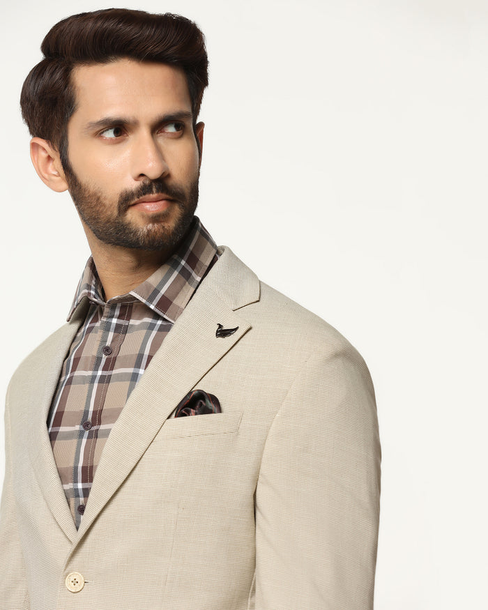 Two Piece Beige Textured Formal Suit - Orcus